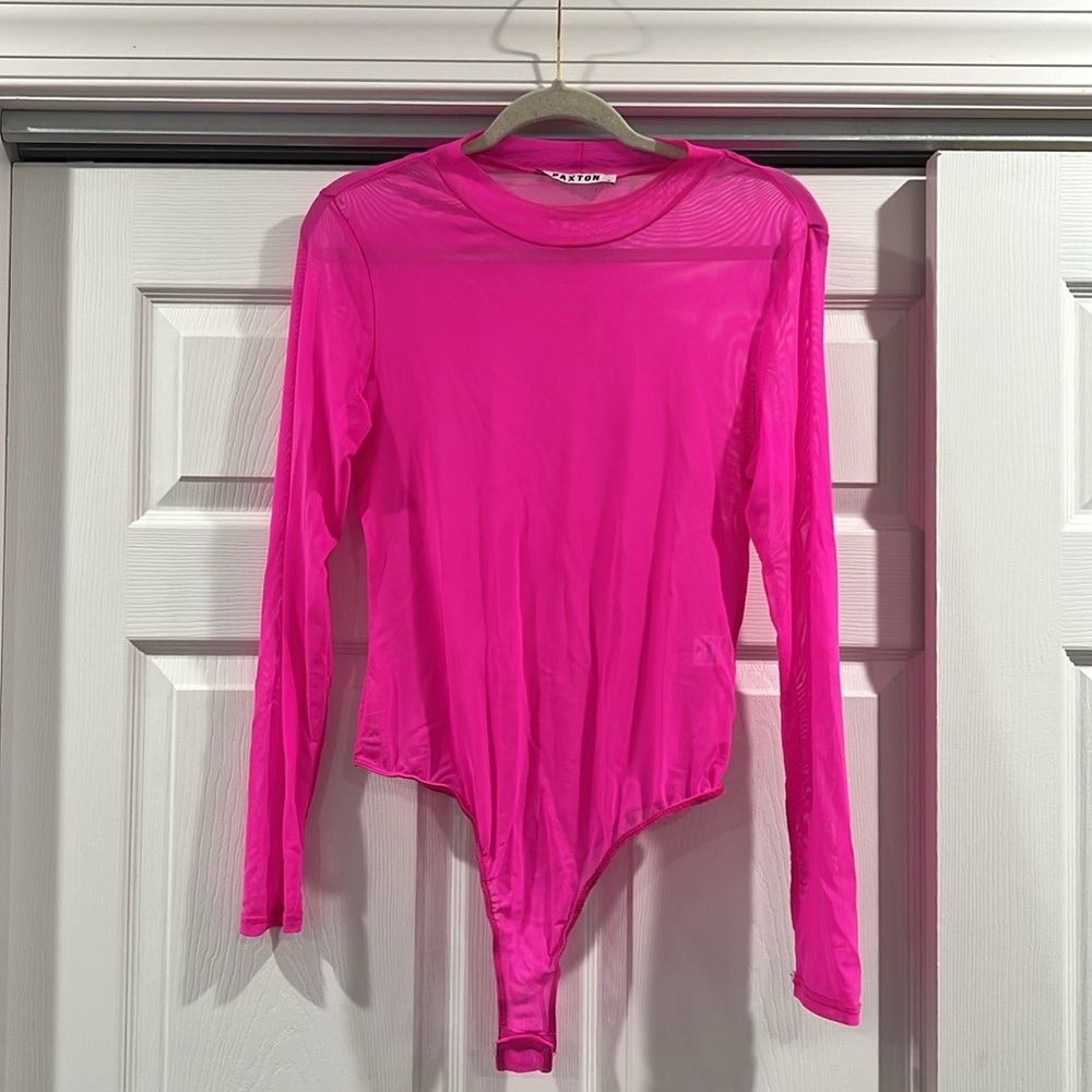 MESH LONG SLEEVE BODYSUIT IN PINK